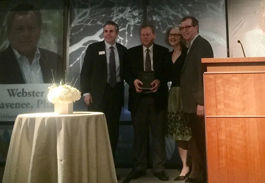 David Arons, CEO NBTS; Dr. Web Cavanee, Ludwig Cancer Research and Chairman of NFCR Scientific Advisory Board; G. Bonnie Feldman, Founder of NBTS; Dr. David Louis, Pathology Chair Mass General Hospital)