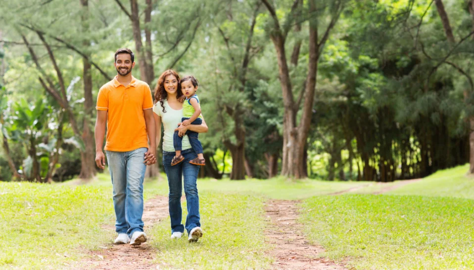 Family of 3 benefit from walking together